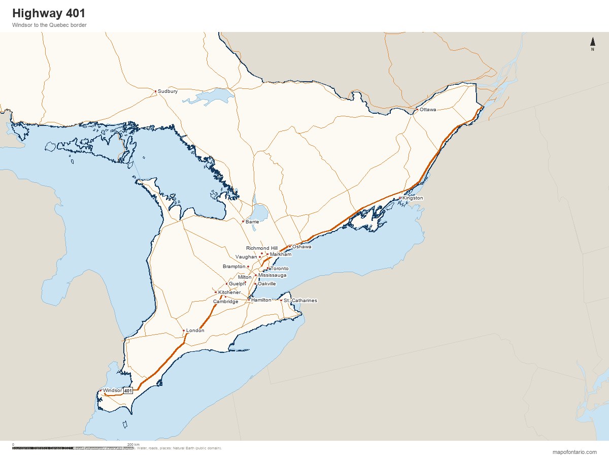 Highway 401 route map