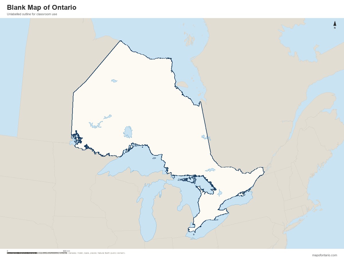 Blank outline map of Ontario