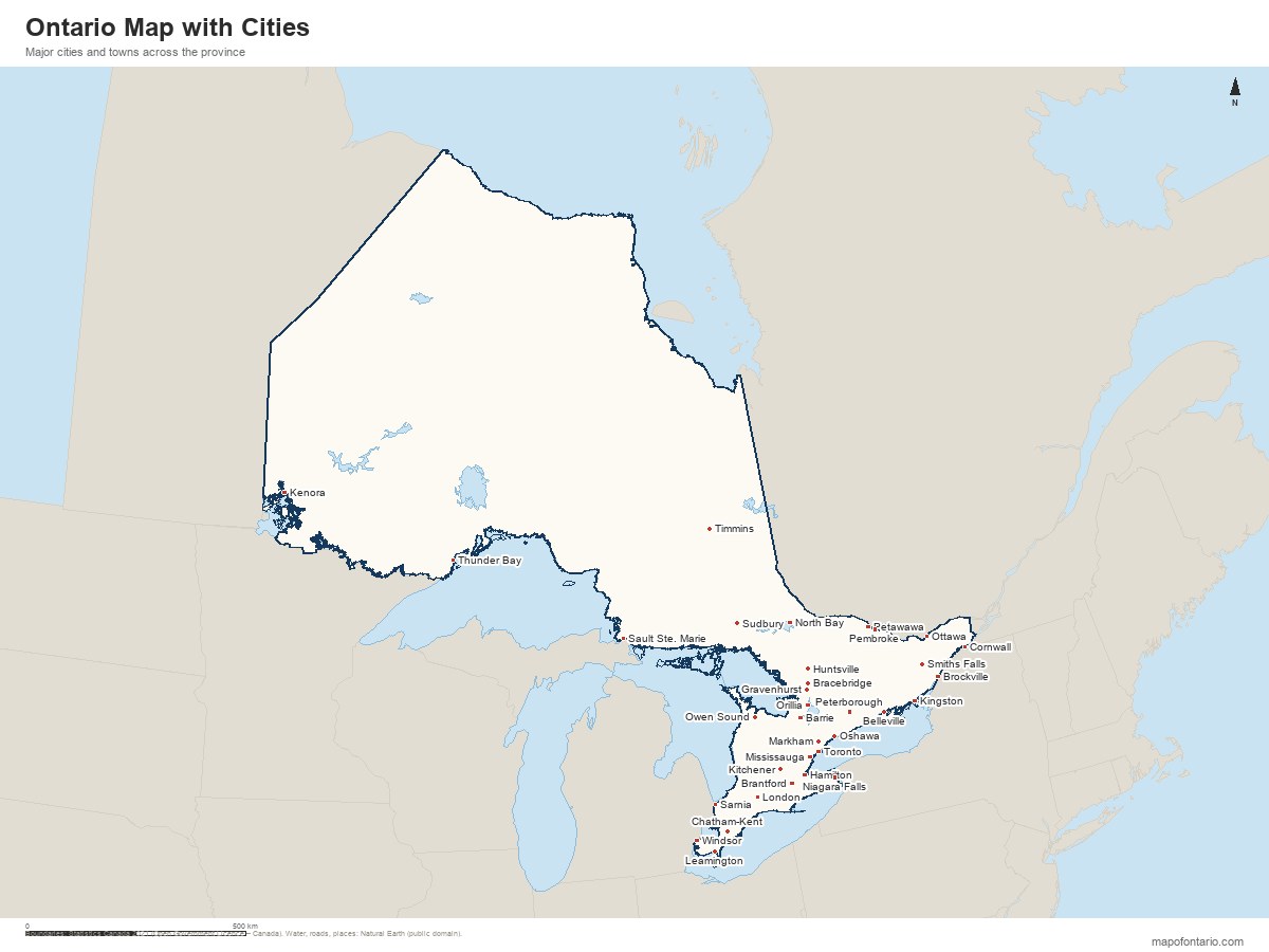 Ontario map showing major cities