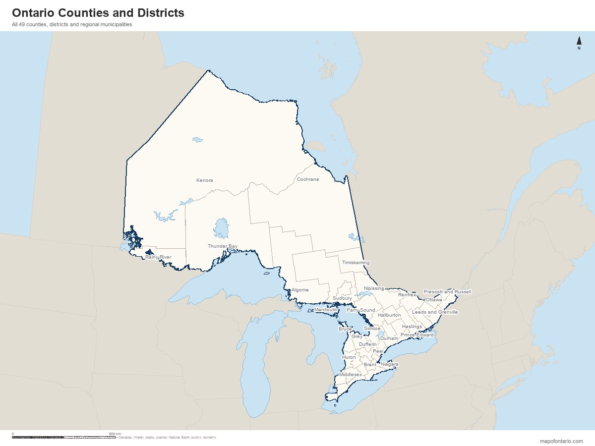 Ontario counties and districts map
