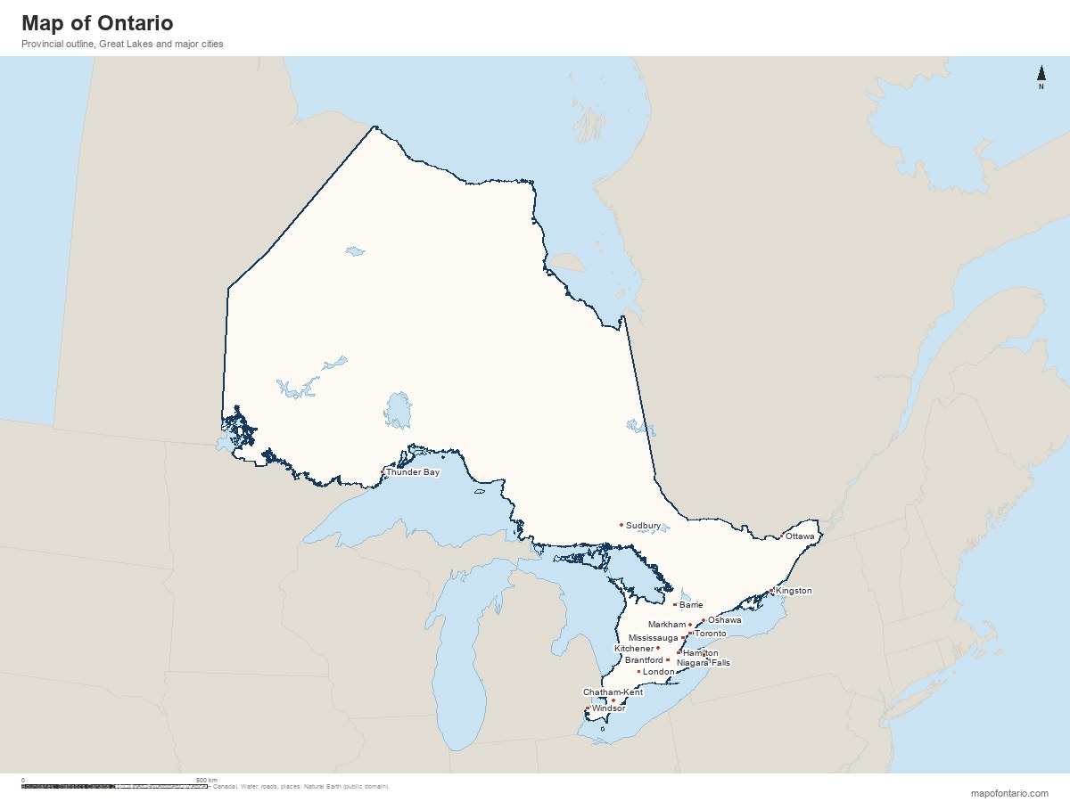 Ontario outline map showing provincial boundary