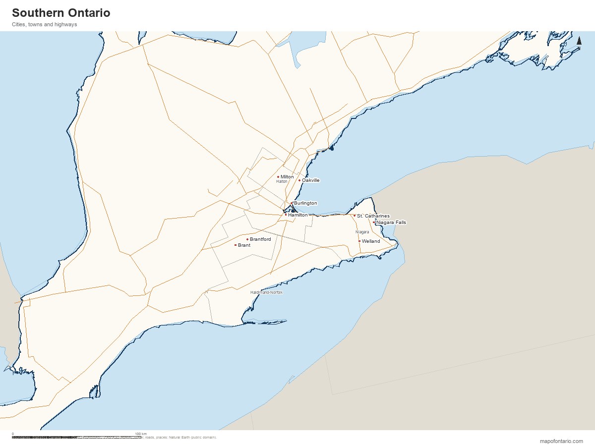 Map of Southern Ontario showing major cities and boundaries